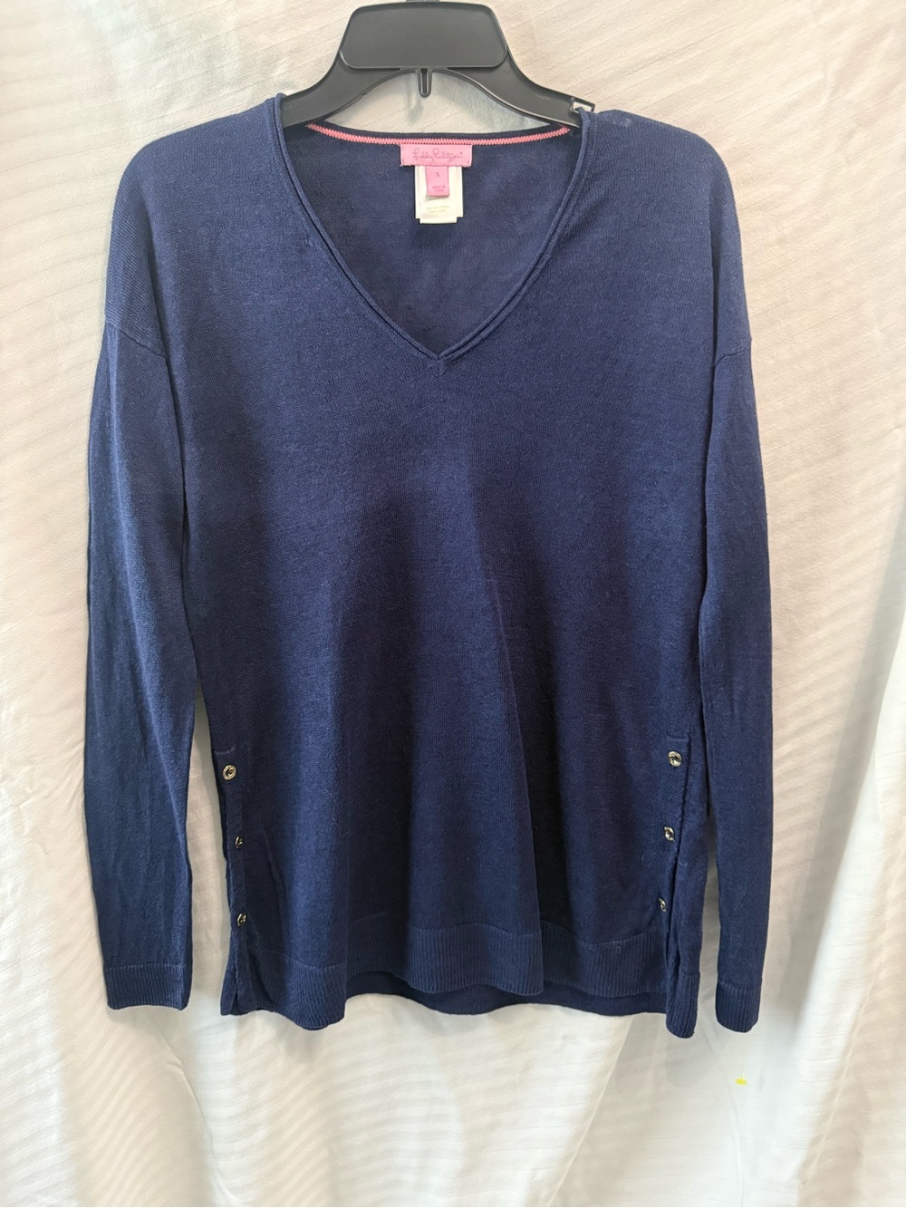 Lilly Pulitzer Navy V-Neck Side-Button Sweater